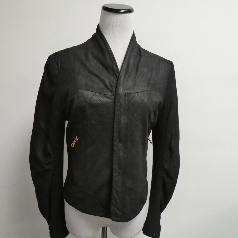 AQUA BRAND Black leather zip moto mixed media Jacket S